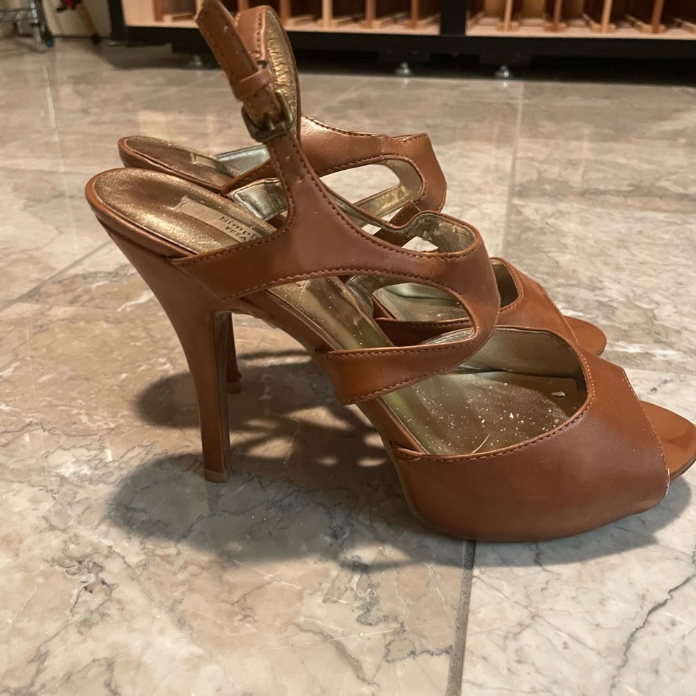 Simply Vera Elegant Tan Brown Leather High Heel Sandals